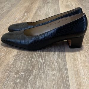 Salvatore Ferragamo Black Leather Snakeskin Heel